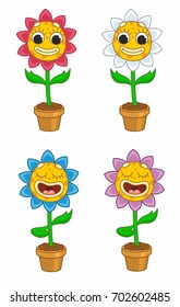 Cute cartoon flower in a pot. Vector illustration for kids