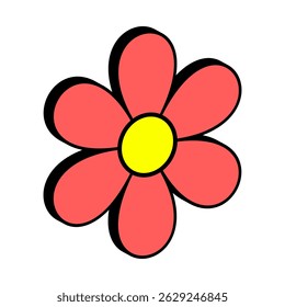 Cute Cartoon Flower with Red Petals and Yellow Center Vector Illustration. A bright and cheerful vector illustration of a simple cartoon style flower.