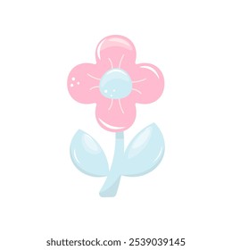 Cute cartoon flower, single element. Simple hand drawn illustration for greeting cards, calendars, prints, childrens. For kids design. Pastel colors.