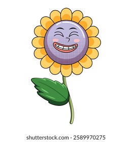 Cute cartoon flower with smiling face. Vector illustration isolated on white background