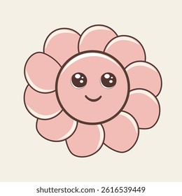 Cute cartoon flower with a smiling face. Bright and cheerful vector illustration perfect for kids designs, nursery decor, spring themes, greeting cards, or baby products. EPS format included.