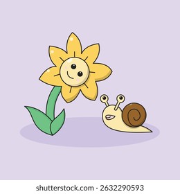 Cute Cartoon Flower and Snail