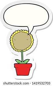 flor de dibujos animados adorable con pegatina de burbujas de voz