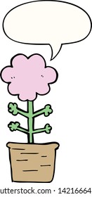 flor de dibujos animados adorable con burbuja de habla