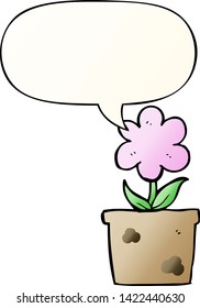 flor de dibujos animados lindo con burbuja de habla en un estilo de gradiente suave