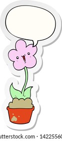 flor de dibujos animados adorable con pegatina de burbujas de voz