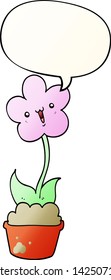cute cartoon flower with speech bubble in smooth gradient style