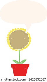 cute cartoon flower with speech bubble in retro style