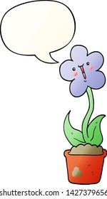 cute cartoon flower with speech bubble in smooth gradient style