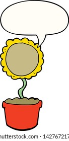 flor de dibujos animados adorable con burbuja de habla