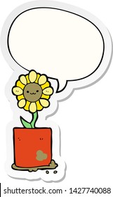 flor de dibujos animados adorable con pegatina de burbujas de voz