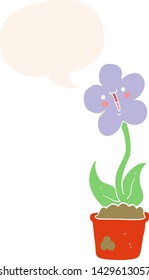 cute cartoon flower with speech bubble in retro style