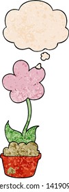 flor de dibujos animados adorable con burbuja de pensamiento al estilo de textura gruesa
