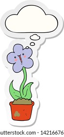 flor de dibujos animados adorable con burbuja de pensamiento como pegatina impresa