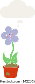 cute cartoon flower with thought bubble in retro style