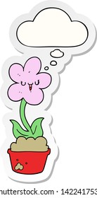 cute cartoon flower with thought bubble as a printed sticker
