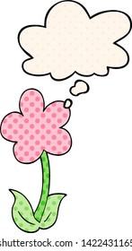 flor de dibujos animados adorable con burbuja de ideas al estilo de un libro de historietas