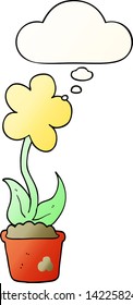 cute cartoon flower with thought bubble in smooth gradient style