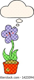 flor de dibujos animados adorable con burbuja de ideas al estilo de un libro de historietas