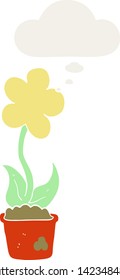 cute cartoon flower with thought bubble in retro style