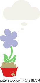 cute cartoon flower with thought bubble in retro style