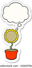 flor de dibujos animados adorable con burbuja de pensamiento como pegatina impresa