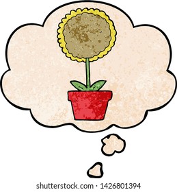 flor de dibujos animados adorable con burbuja de pensamiento al estilo de textura gruesa