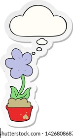 cute cartoon flower with thought bubble as a printed sticker