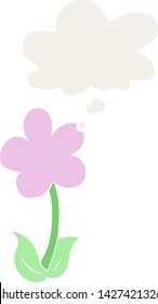 flor de dibujos animados adorable con burbuja de pensamiento en estilo retro