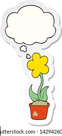 cute cartoon flower with thought bubble as a printed sticker