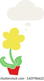 cute cartoon flower with thought bubble in retro style