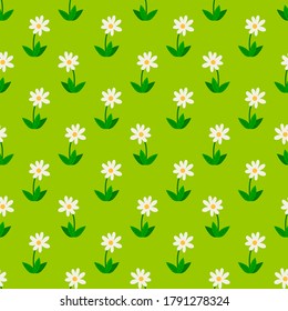 Cute cartoon flowers in childlike flat style seamless pattern. Floral background. Vector illustration.   