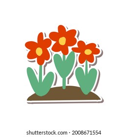 Cute cartoon flowers in childlike flat style isolated on white background. Vector illustration.