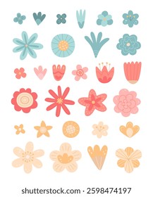 Cute cartoon flowers. Hand-drawn set. Children illustration isolated on white background. Vector design elements