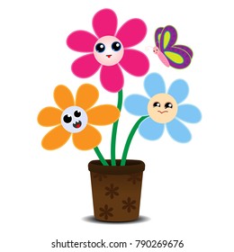 Cute Cartoon Flowers On A Flower Pot,eps10