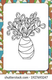 Cute cartoon flowers in pot. Isolated on white background. Vector illustration. Can be used for coloring books. Printable a4 portrait page. Vertical orientation. Background with pencils