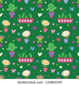 Cute cartoon flowers. Seamless pattern