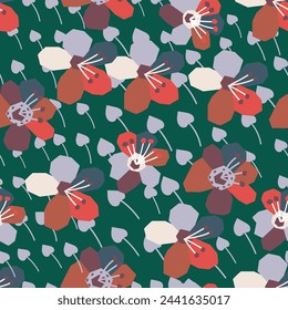 Cute cartoon flowers seamless pattern. Plant background for kids fashion, wallpapers, print. Vector design for paper, cover, fabric, kitchen interior decor