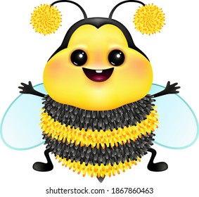 La tira caricatura esponjiza a las abejas sobre el fondo blanco. Gracioso abejorro para el diseño de tarjetas de felicitación .Vector ilustración.