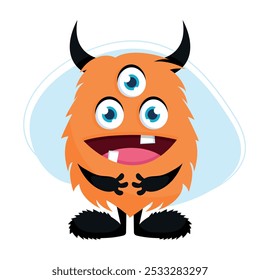 Cute cartoon fluffy monster. Funny orange creature in childish style isolated on white background. Vector illustration