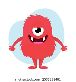 Cute cartoon fluffy monster. Funny red creature in childish style isolated on white background. Vector illustration