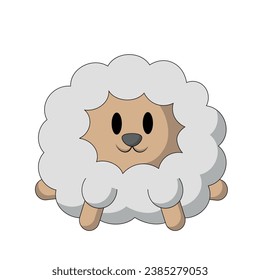 Cute cartoon fluffy sheep in color
