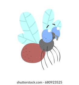Cute cartoon fly insect character vector Illustration