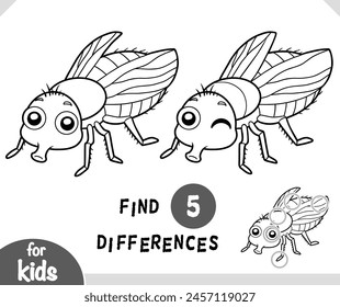 Cute cartoon Fly insect, Find differences educational game for children