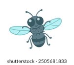 Cute cartoon fly with a smiling face. Funny insect design. Vector illustration isolated on white background