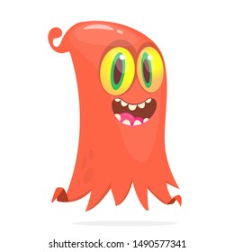 Cute cartoon flying monster with big eyes. Vector illustration of funny ghost character