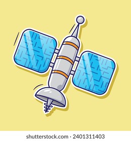 Cute cartoon flying satellite on galaxy vector illustration concept. science technology mascot element set