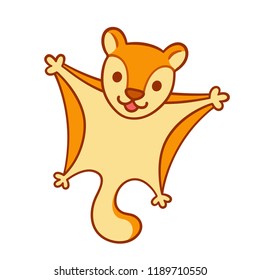 Cute Cartoon Flying Squirrel, Funny Little Animal Vector Illustration.