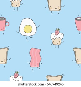  Cute cartoon food. Bread, bacon, egg, cupcake, coffee