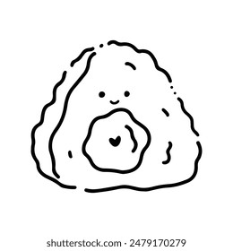 Personaje lindo de la comida de dibujos animados. Lindo contorno de Onigiri. Arroz divertido con envoltura de nori y cara linda, mascota de comida japonesa de dibujos animados, Ilustración vectorial de pegatina de onigiri